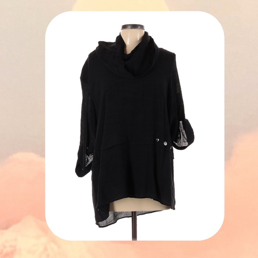 π·οΈππtotw β’ black sheer lined asymmetrical flowy tunic with silver accents